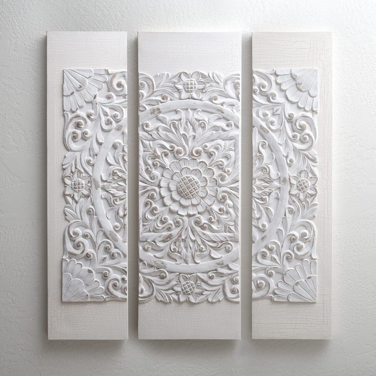 Madison Park Wooden Mandala White Printed Canvas White See below